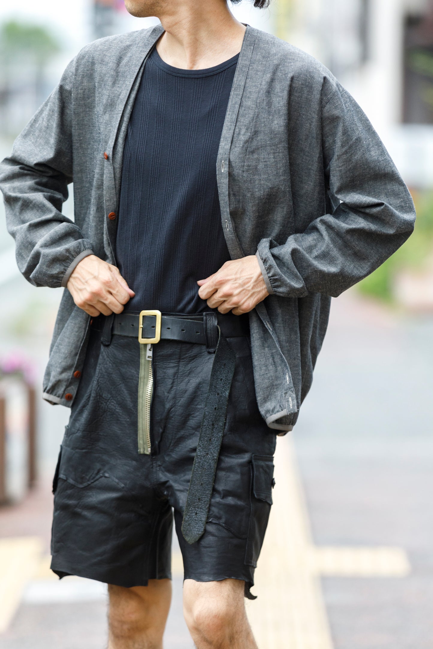 KIMURA /  narrowing cardigan - Black Chambray