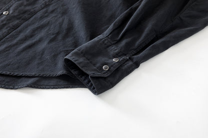 SARTO / LIGHT SELVAGE DENIM WING COLLAR SHIRT - WASHED BLACK