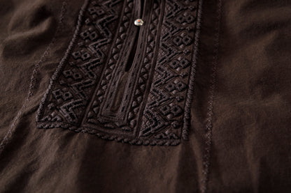 SARTO / COTTON CHANMBRAY EMBROIGERY SHIRT - DARK BROWN