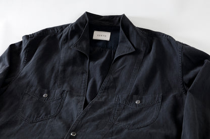 SARTO / LIGHT SELVAGE DENIM WING COLLAR SHIRT - WASHED BLACK