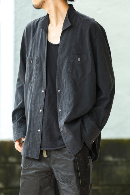 SARTO / LIGHT SELVAGE DENIM WING COLLAR SHIRT - WASHED BLACK