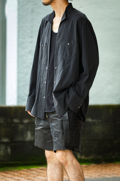 SARTO / LIGHT SELVAGE DENIM WING COLLAR SHIRT - WASHED BLACK