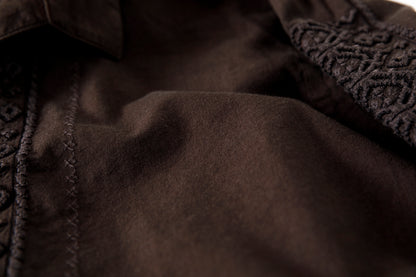SARTO / COTTON CHANMBRAY EMBROIGERY SHIRT - DARK BROWN