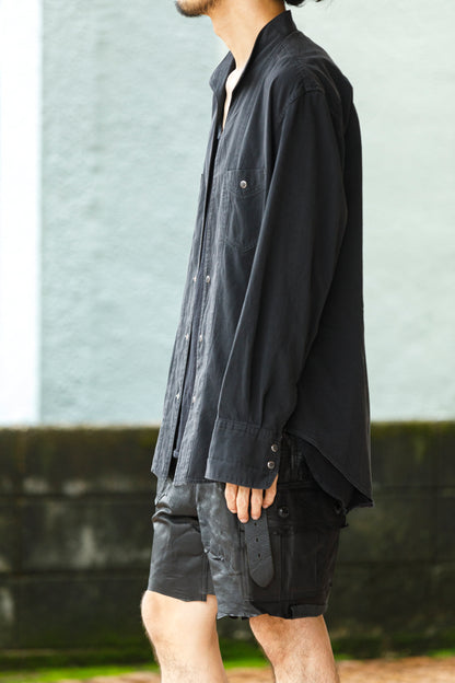 SARTO / LIGHT SELVAGE DENIM WING COLLAR SHIRT - WASHED BLACK