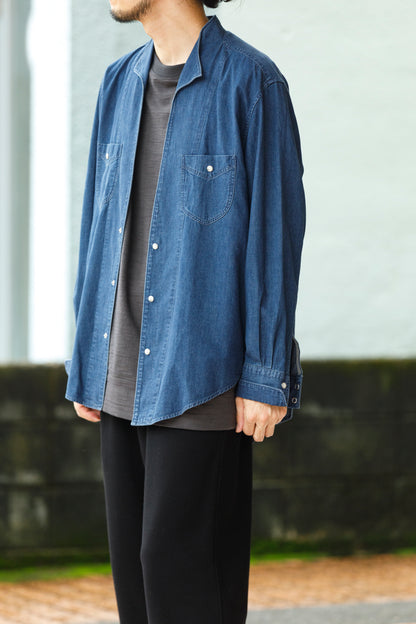 SARTO / LIGHT SELVAGE DENIM WING COLLAR SHIRT - WASHED INDIGO