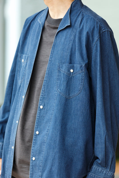 SARTO / LIGHT SELVAGE DENIM WING COLLAR SHIRT - WASHED INDIGO