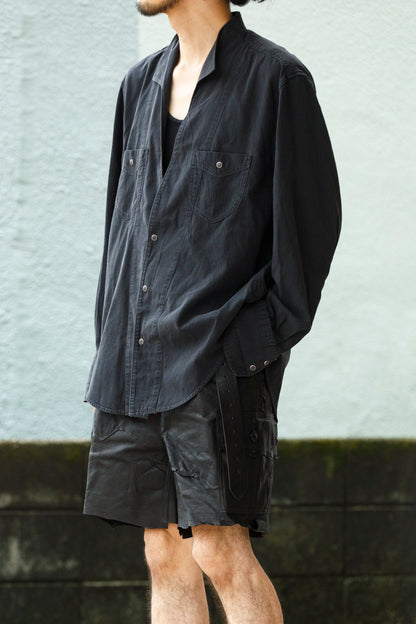 SARTO / LIGHT SELVAGE DENIM WING COLLAR SHIRT - WASHED BLACK