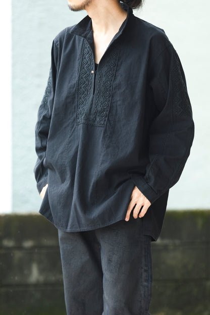 SARTO / COTTON CHANMBRAY EMBROIGERY SHIRT - BLACK
