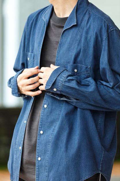 SARTO / LIGHT SELVAGE DENIM WING COLLAR SHIRT - WASHED INDIGO