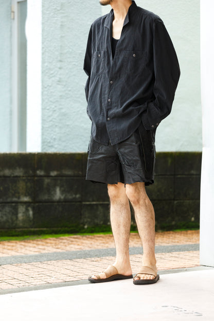 SARTO / LIGHT SELVAGE DENIM WING COLLAR SHIRT - WASHED BLACK