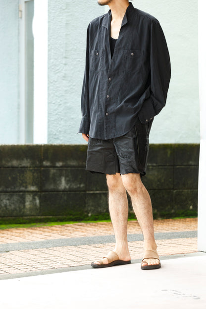 SARTO / LIGHT SELVAGE DENIM WING COLLAR SHIRT - WASHED BLACK