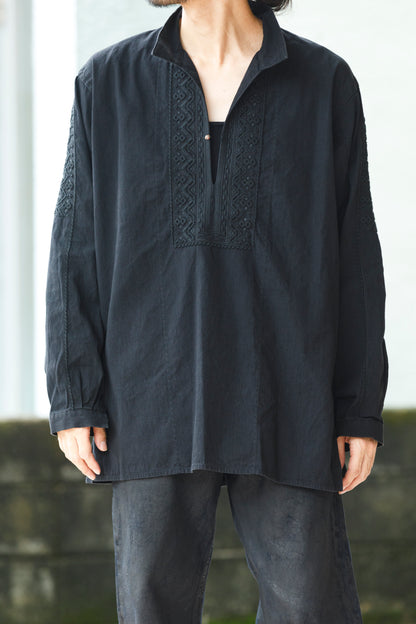 SARTO / COTTON CHANMBRAY EMBROIGERY SHIRT - BLACK