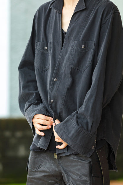 SARTO / LIGHT SELVAGE DENIM WING COLLAR SHIRT - WASHED BLACK
