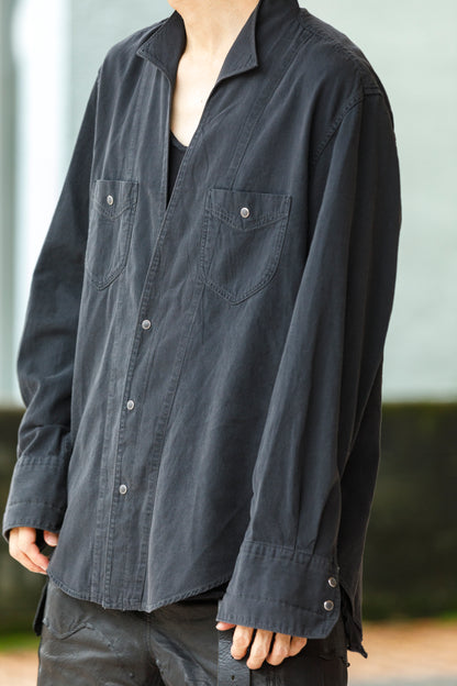 SARTO / LIGHT SELVAGE DENIM WING COLLAR SHIRT - WASHED BLACK