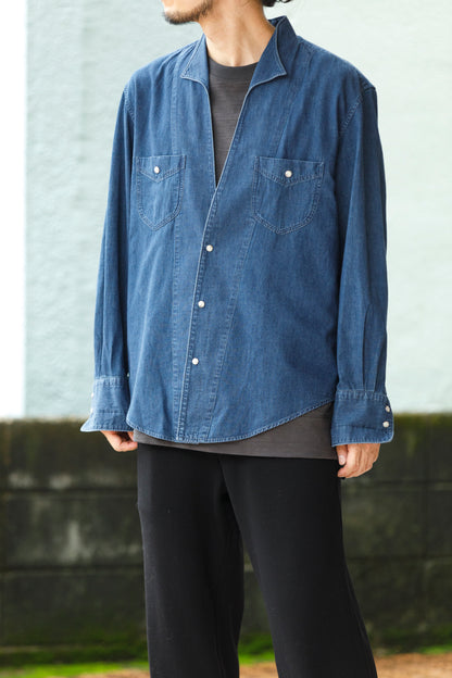 SARTO / LIGHT SELVAGE DENIM WING COLLAR SHIRT - WASHED INDIGO