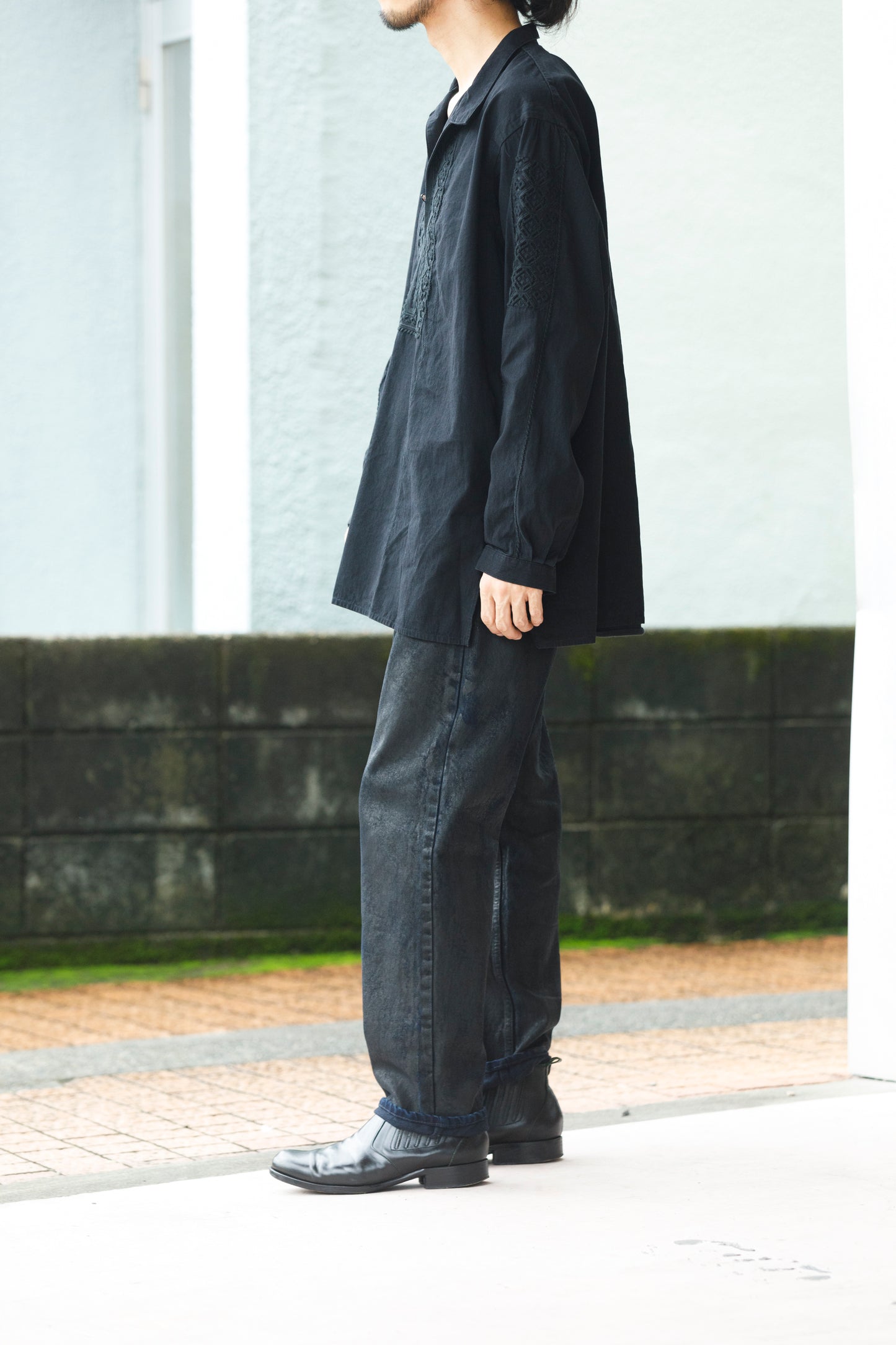 SARTO / COTTON CHANMBRAY EMBROIGERY SHIRT - BLACK