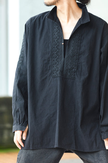 SARTO / COTTON CHANMBRAY EMBROIGERY SHIRT - BLACK