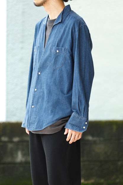SARTO / LIGHT SELVAGE DENIM WING COLLAR SHIRT - WASHED INDIGO