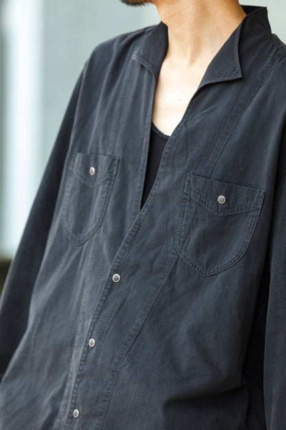 SARTO / LIGHT SELVAGE DENIM WING COLLAR SHIRT - WASHED BLACK