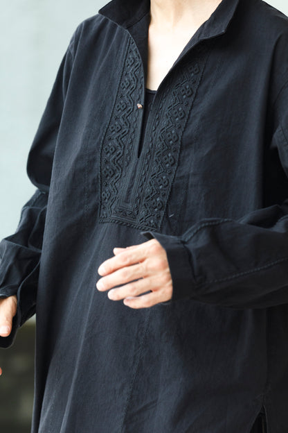 SARTO / COTTON CHANMBRAY EMBROIGERY SHIRT - BLACK