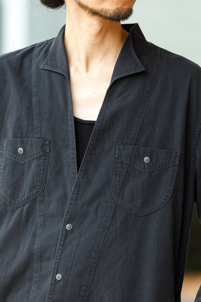 SARTO / LIGHT SELVAGE DENIM WING COLLAR SHIRT - WASHED BLACK