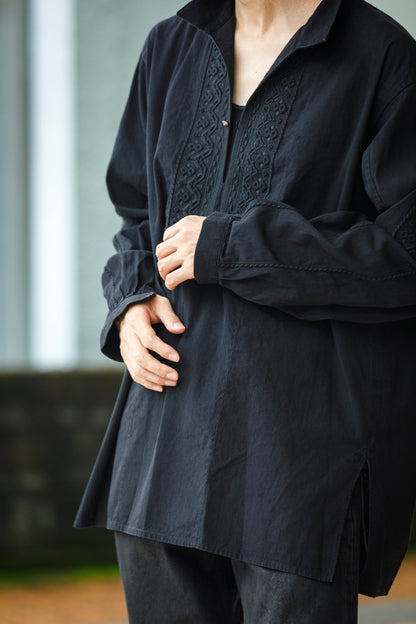 SARTO / COTTON CHANMBRAY EMBROIGERY SHIRT - BLACK