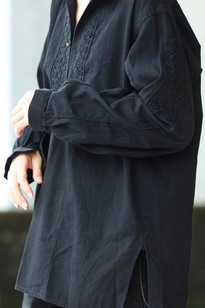SARTO / COTTON CHANMBRAY EMBROIGERY SHIRT - BLACK