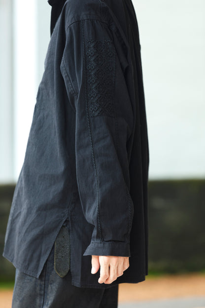 SARTO / COTTON CHANMBRAY EMBROIGERY SHIRT - BLACK