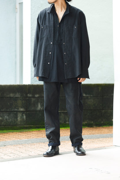 SARTO / LIGHT SELVAGE DENIM WING COLLAR SHIRT - WASHED BLACK