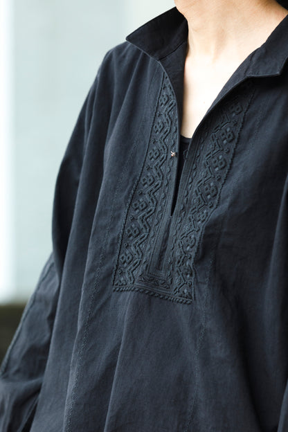 SARTO / COTTON CHANMBRAY EMBROIGERY SHIRT - BLACK