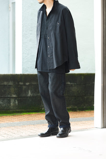 SARTO / LIGHT SELVAGE DENIM WING COLLAR SHIRT - WASHED BLACK