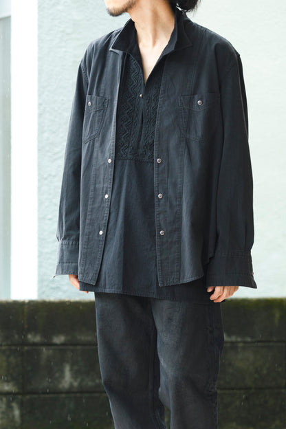 SARTO / COTTON CHANMBRAY EMBROIGERY SHIRT - BLACK