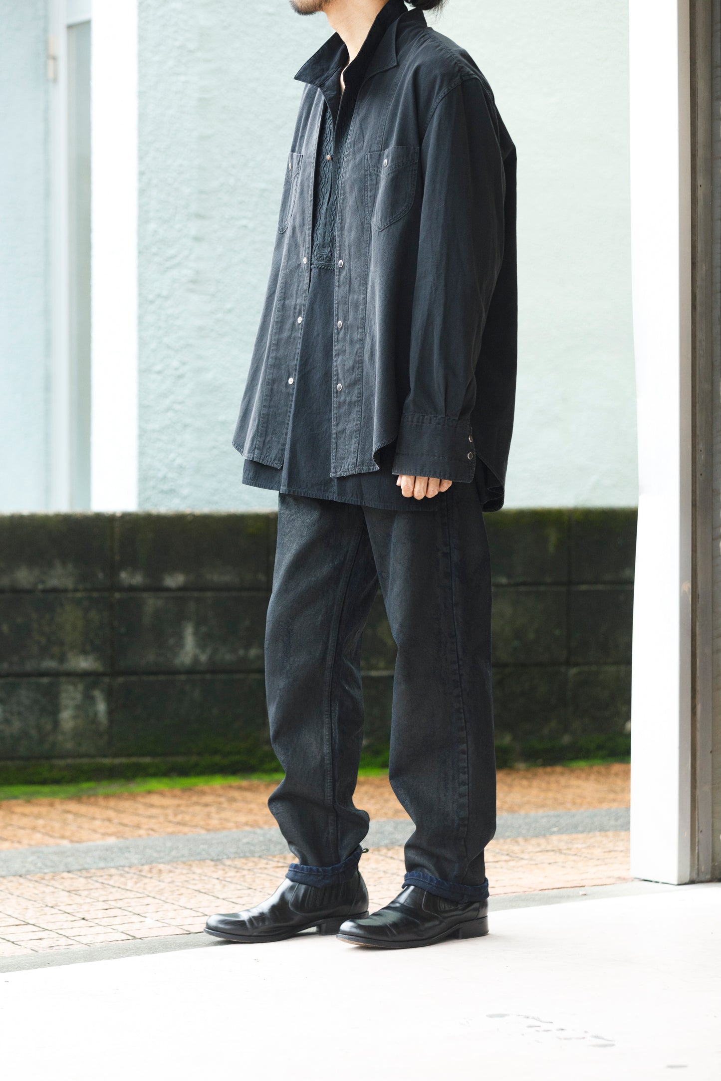 SARTO / COTTON CHANMBRAY EMBROIGERY SHIRT - BLACK
