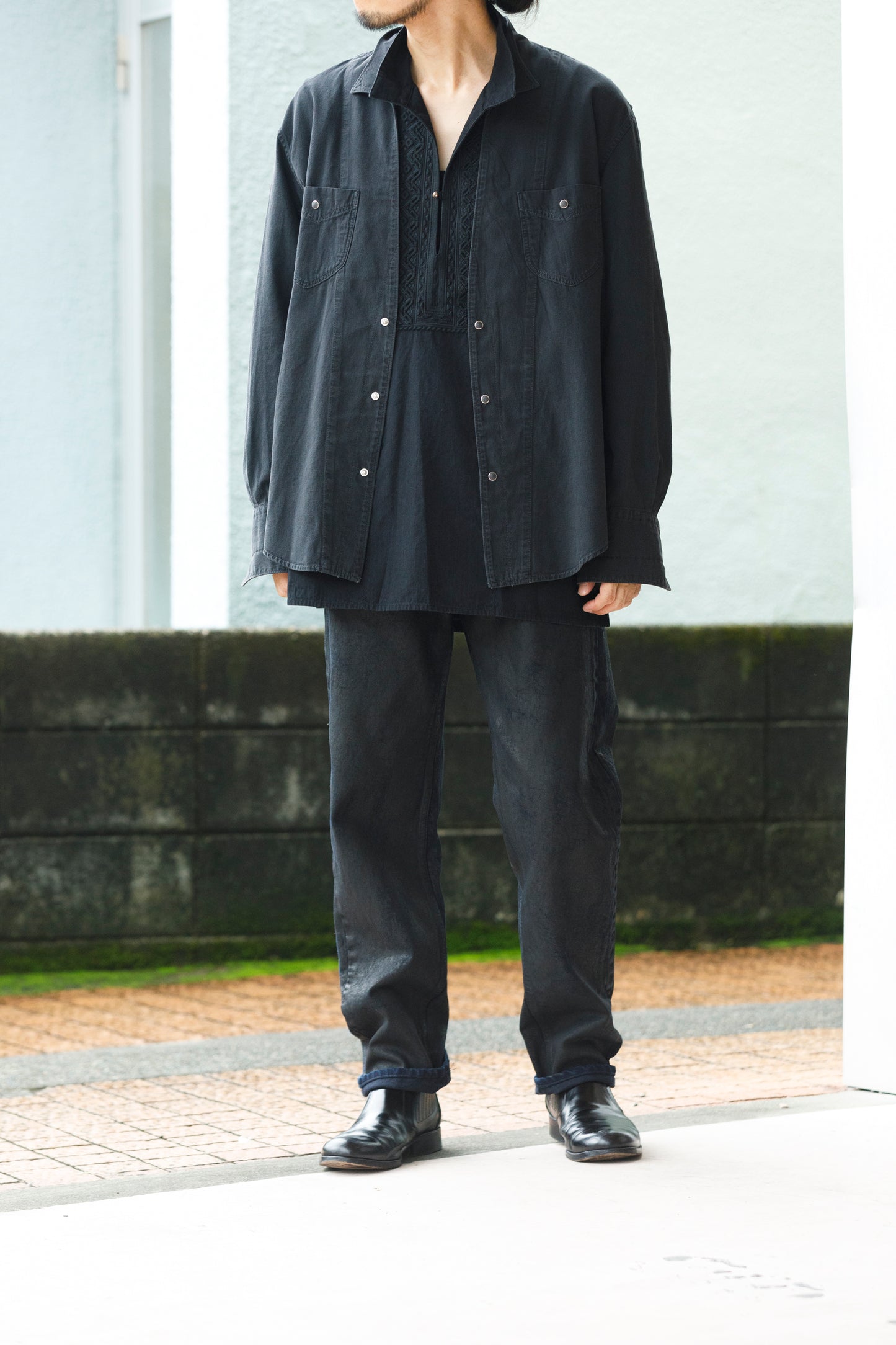 SARTO / COTTON CHANMBRAY EMBROIGERY SHIRT - BLACK