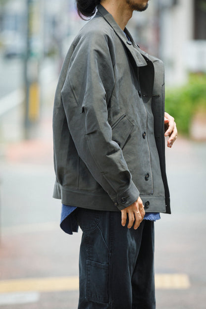 山内 / 26221 シルクコットンクロス・ジップジャケット - KHAKI