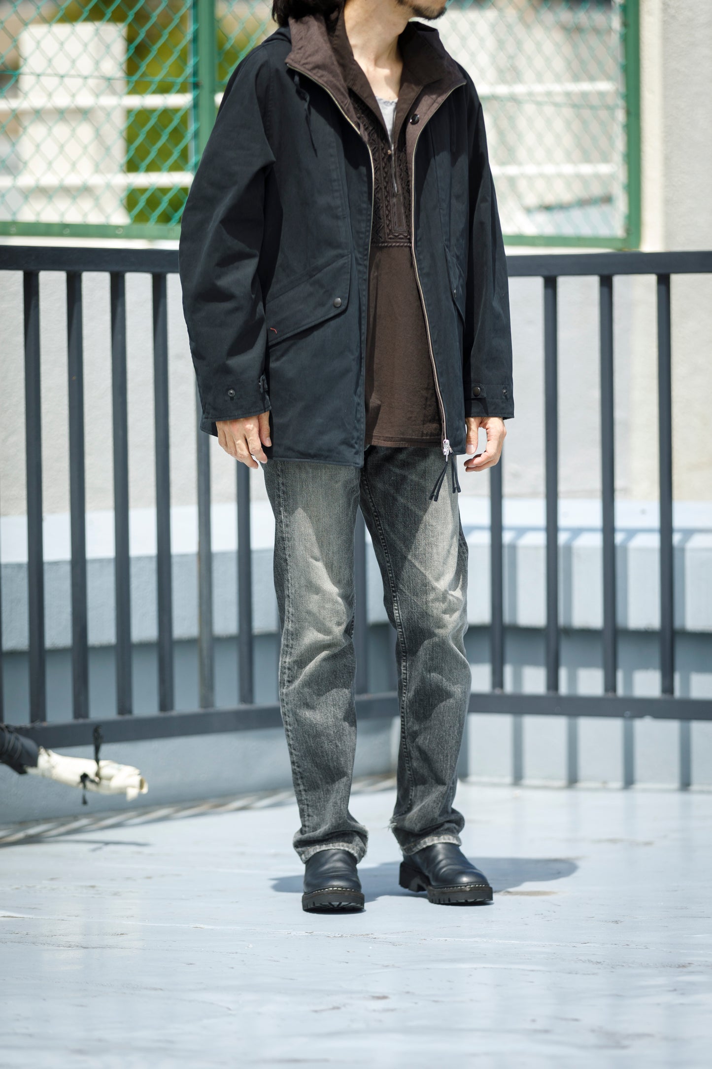SARTO / WOOL LINING MOUNTAIN PARKA - BLACK × BROWN