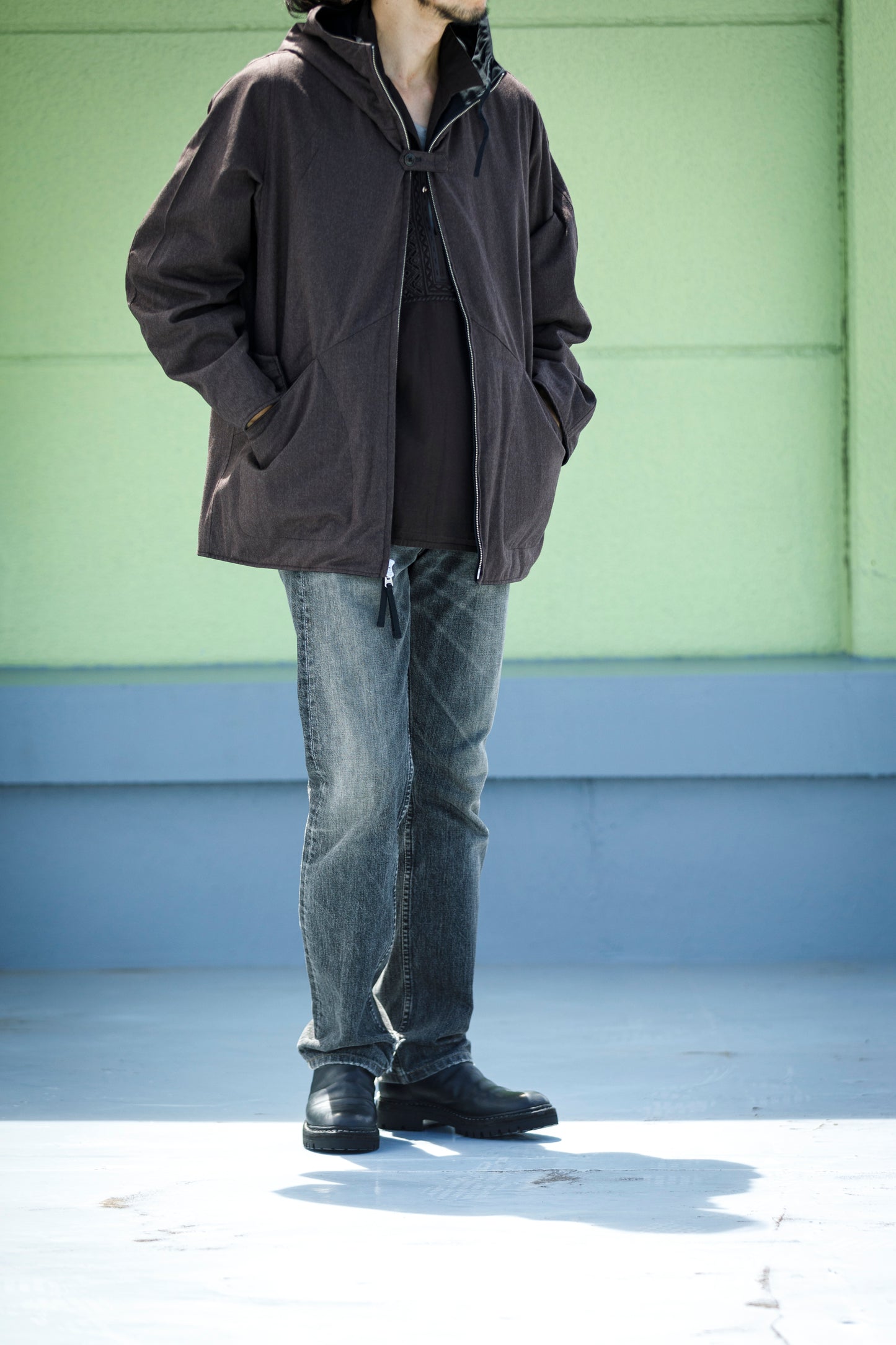 SARTO / WOOL LINING MOUNTAIN PARKA - BLACK × BROWN