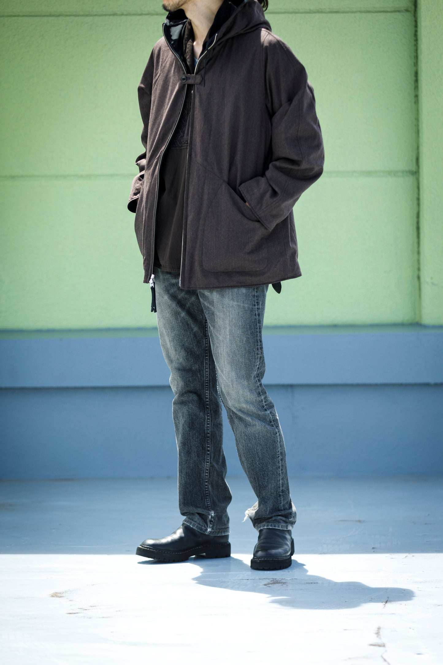 SARTO / WOOL LINING MOUNTAIN PARKA - BLACK × BROWN