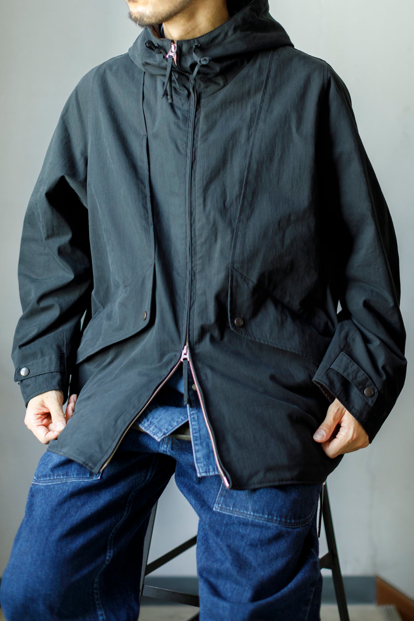 SARTO / WOOL LINING MOUNTAIN PARKA - BLACK × BROWN