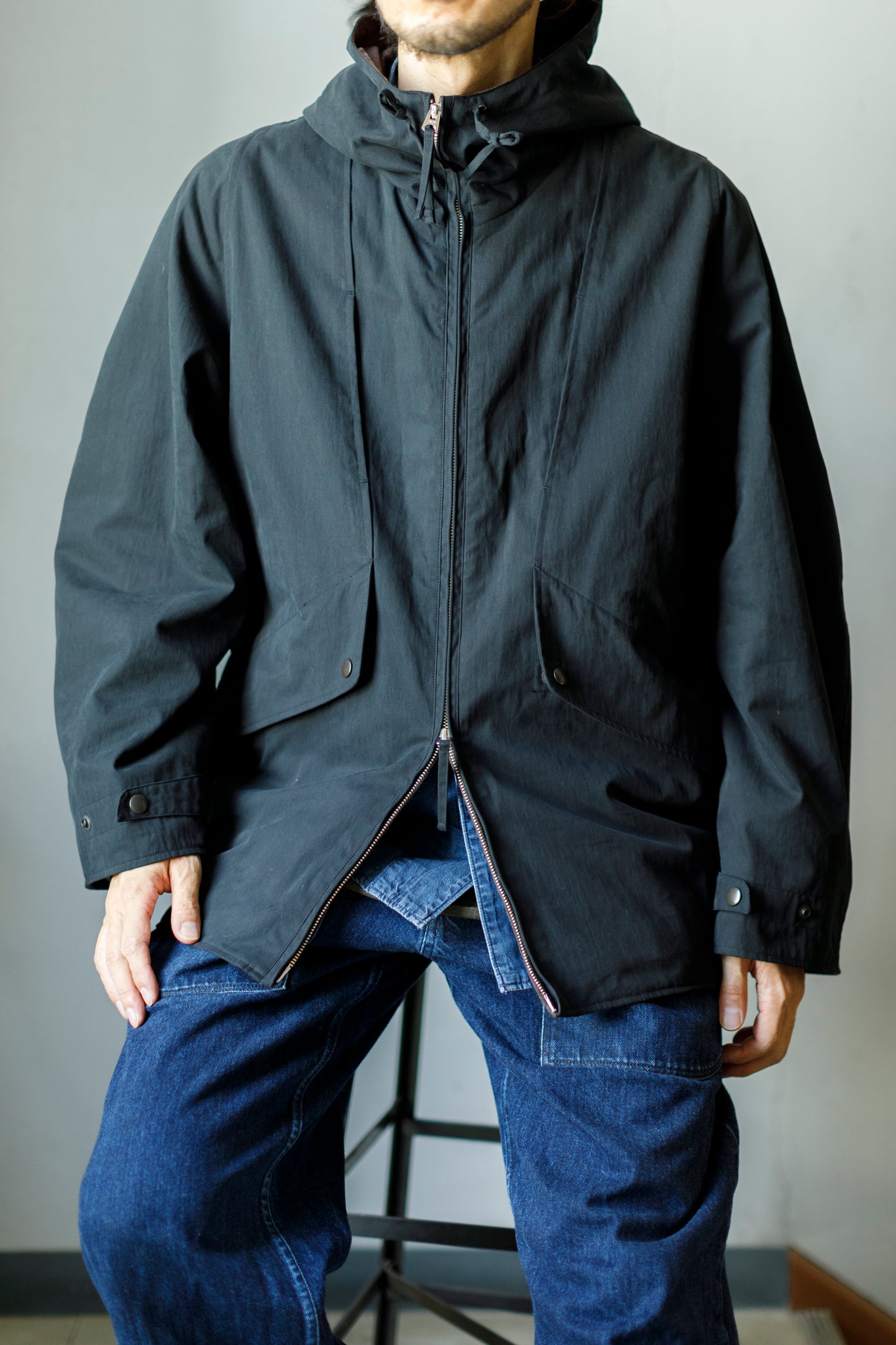 SARTO / WOOL LINING MOUNTAIN PARKA - BLACK × BROWN