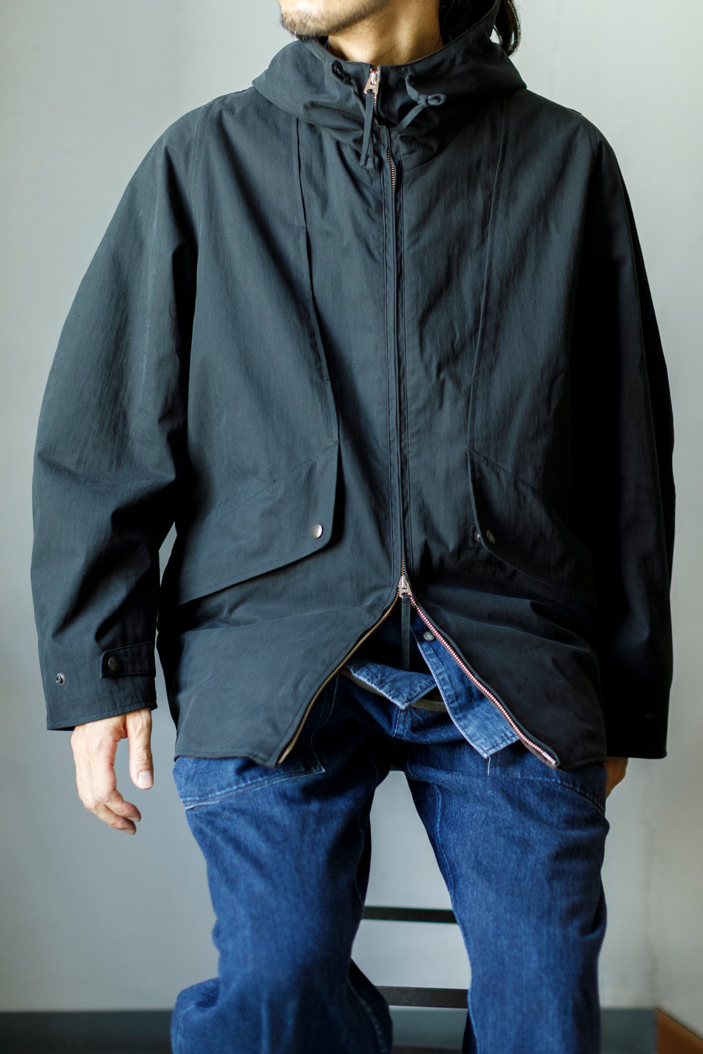 SARTO / WOOL LINING MOUNTAIN PARKA - BLACK × BROWN