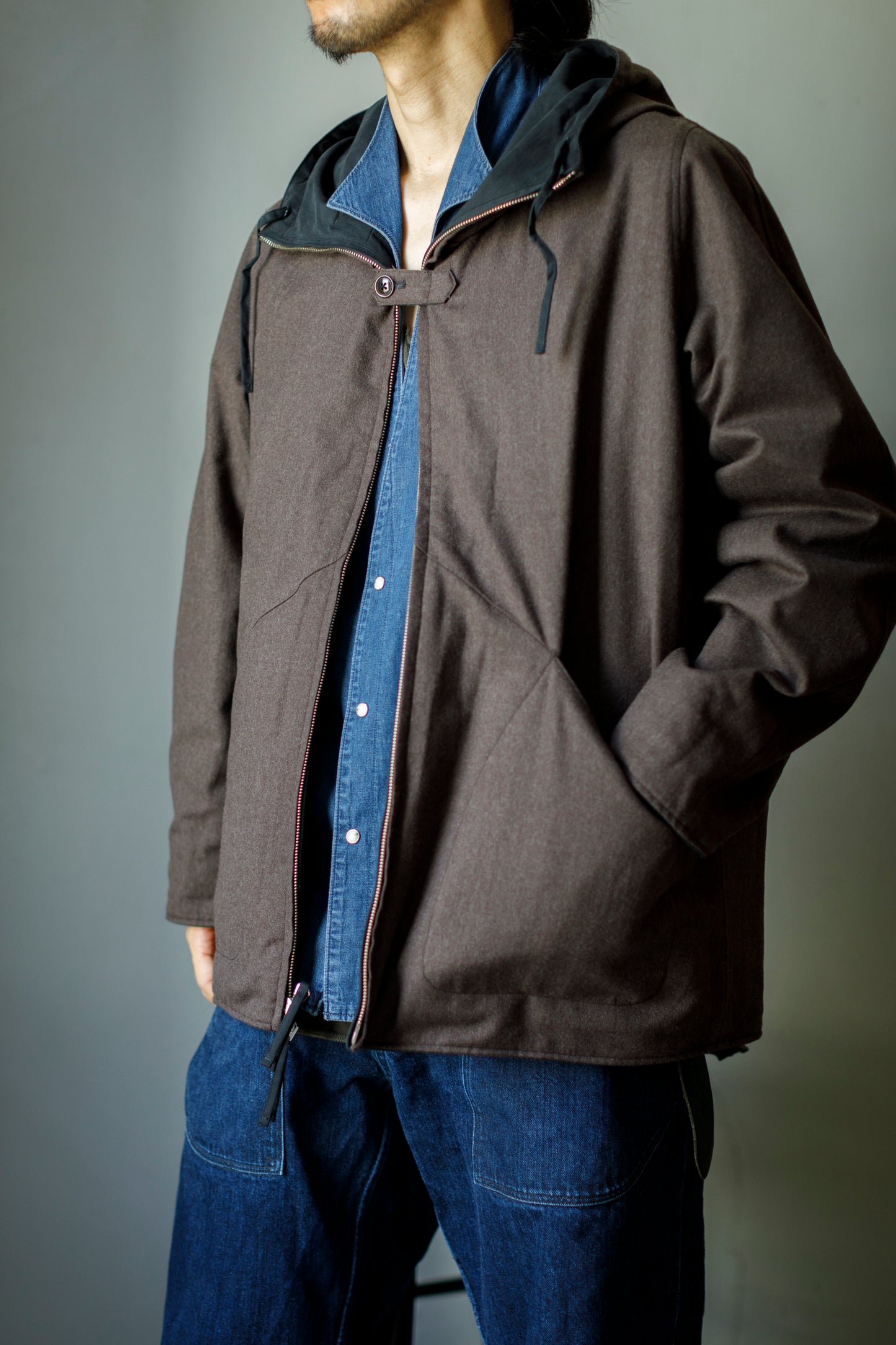 SARTO / WOOL LINING MOUNTAIN PARKA - BLACK × BROWN