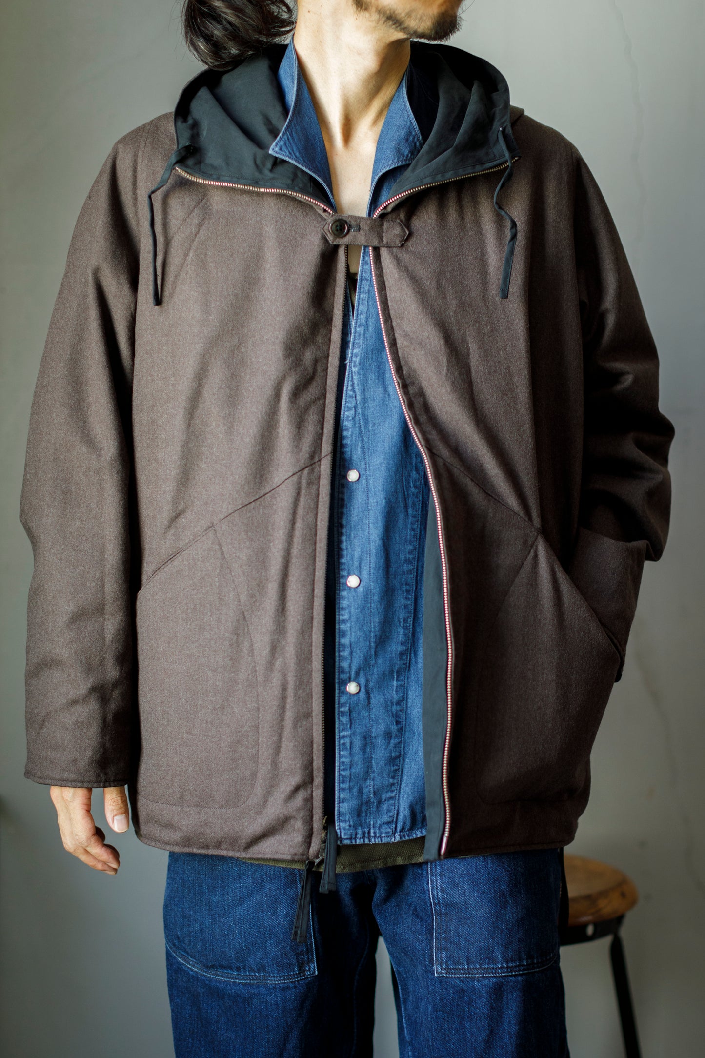 SARTO / WOOL LINING MOUNTAIN PARKA - BLACK × BROWN