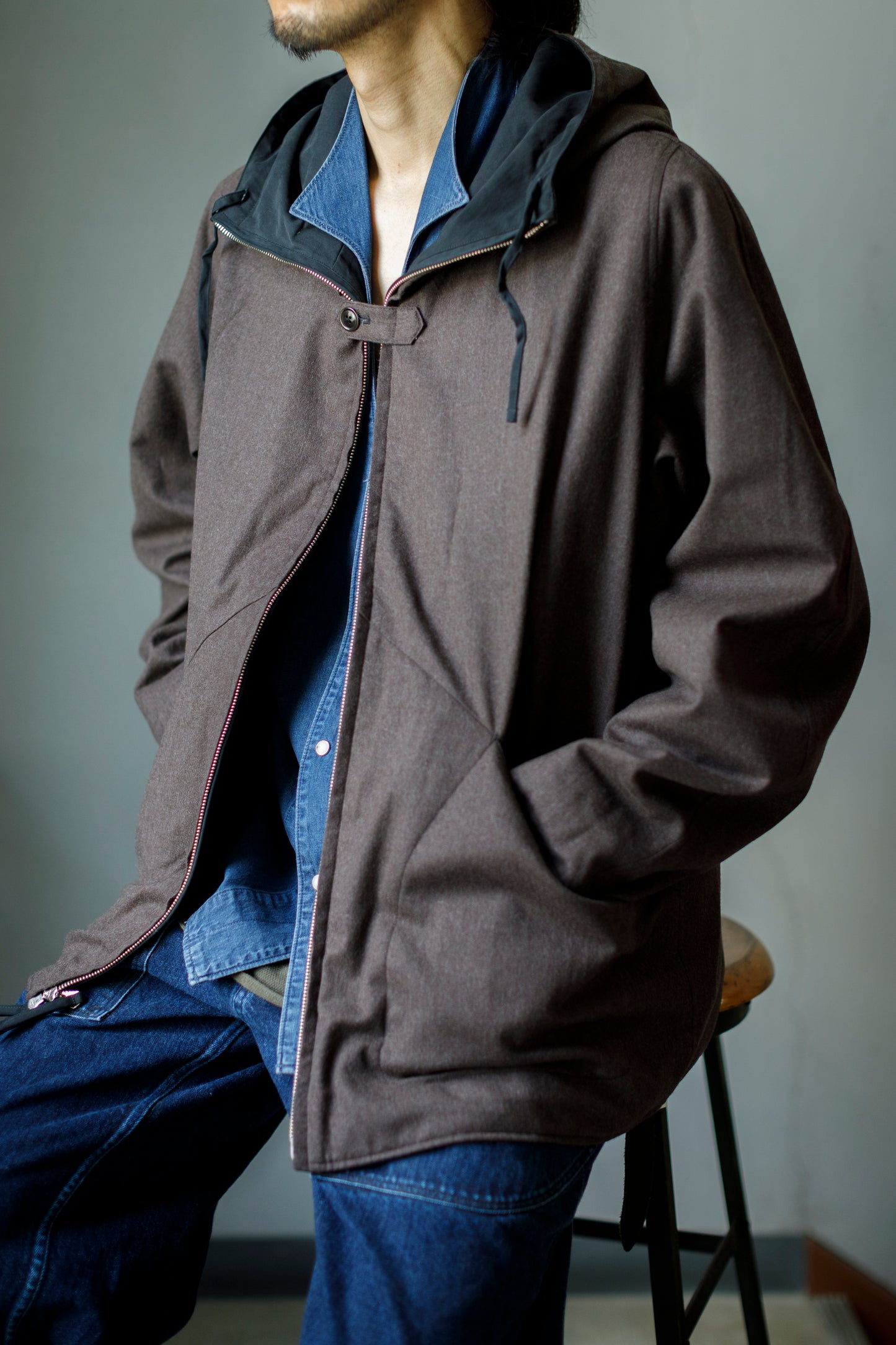 SARTO / WOOL LINING MOUNTAIN PARKA - BLACK × BROWN