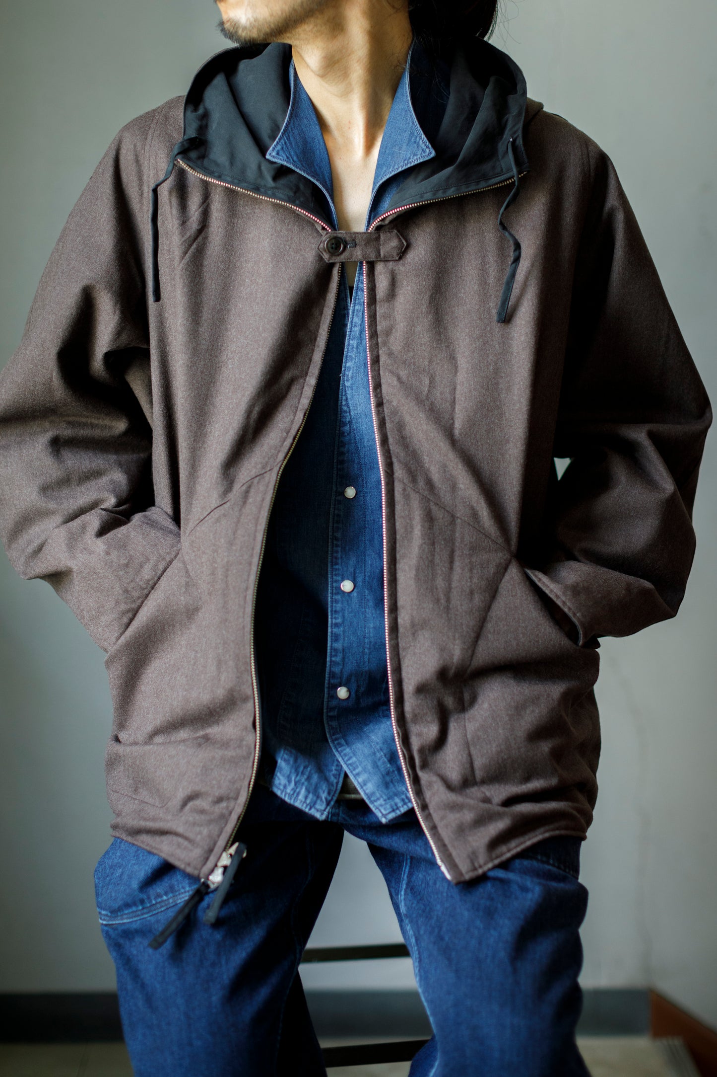 SARTO / WOOL LINING MOUNTAIN PARKA - BLACK × BROWN