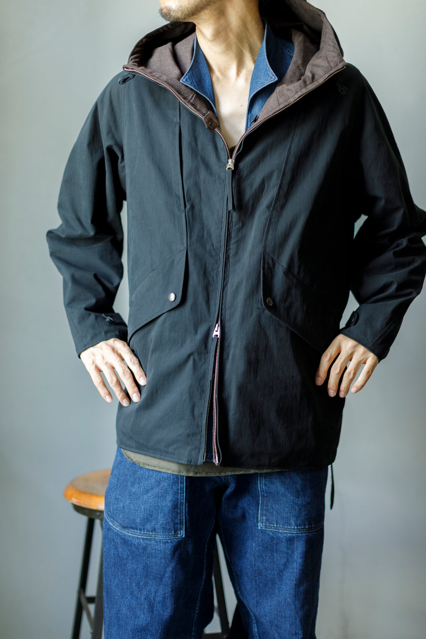 SARTO / WOOL LINING MOUNTAIN PARKA - BLACK × BROWN