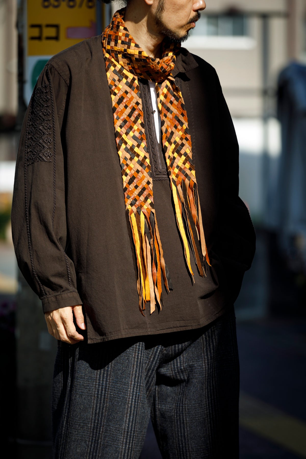 GOODKARMA DEVELOPMENT / Leather Stole “CASTRO” - Brown