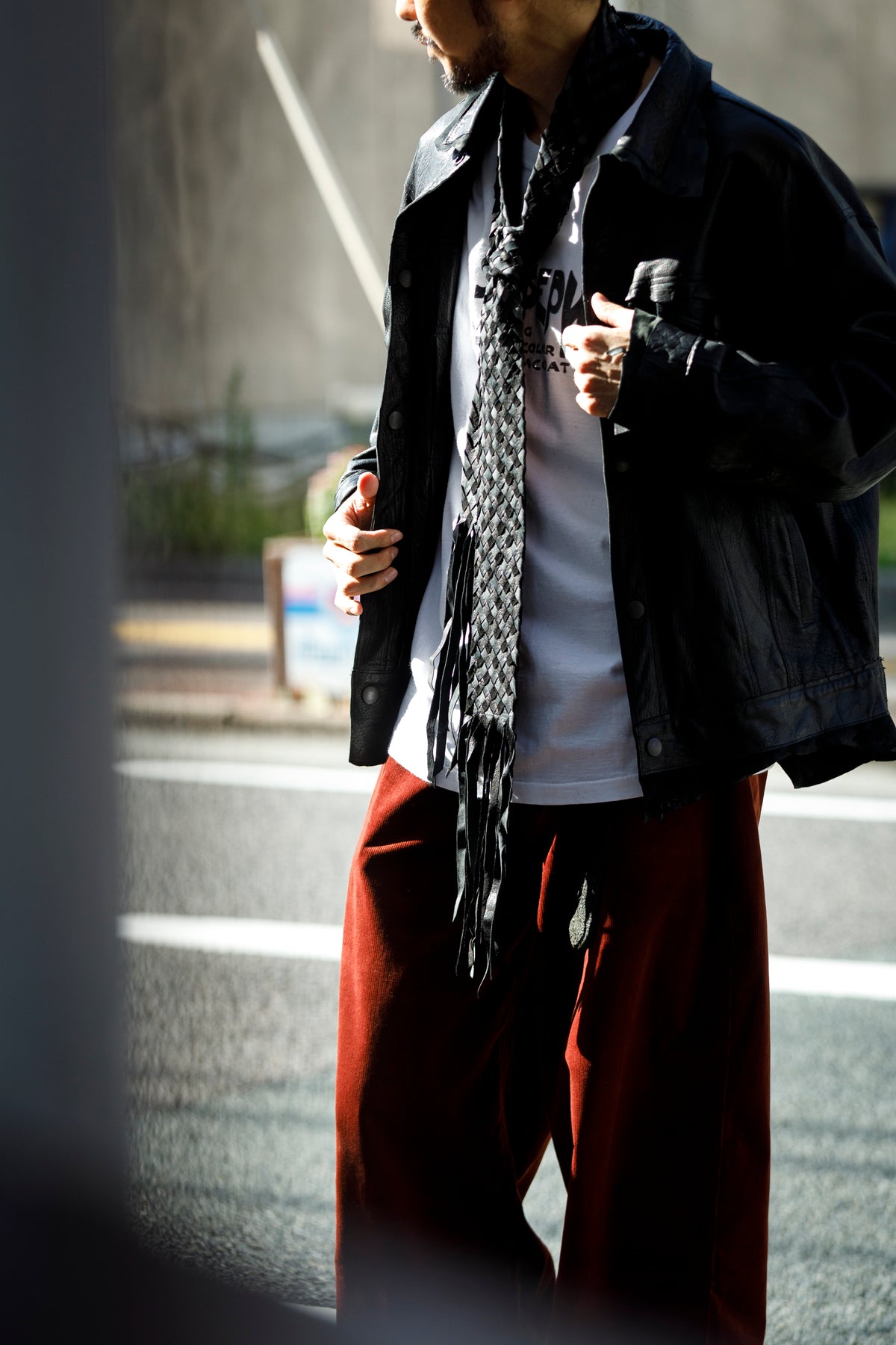 GOODKARMA DEVELOPMENT / Leather Stole “CASTRO” - Black