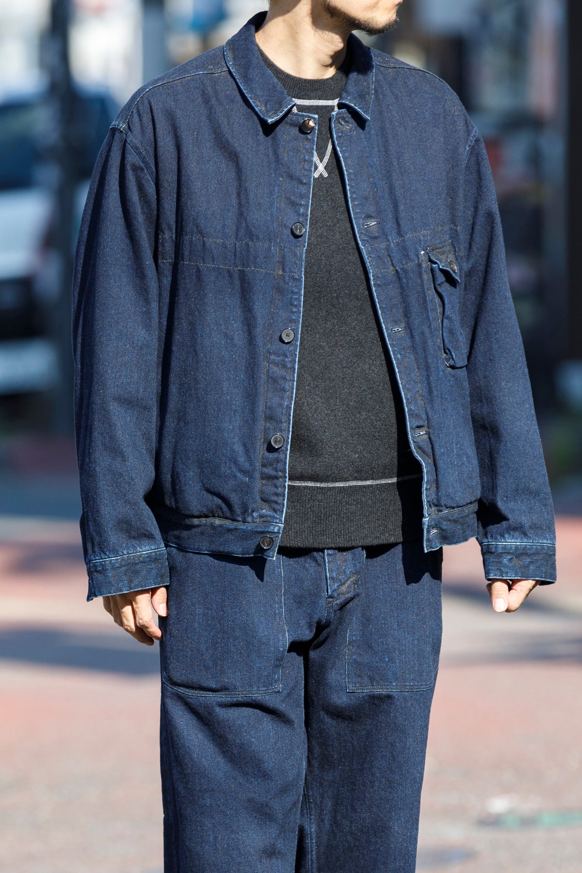 NULABEL / 522-204 URUSHI COATED DENIM TRUCKER JACKET - COAL BLACK