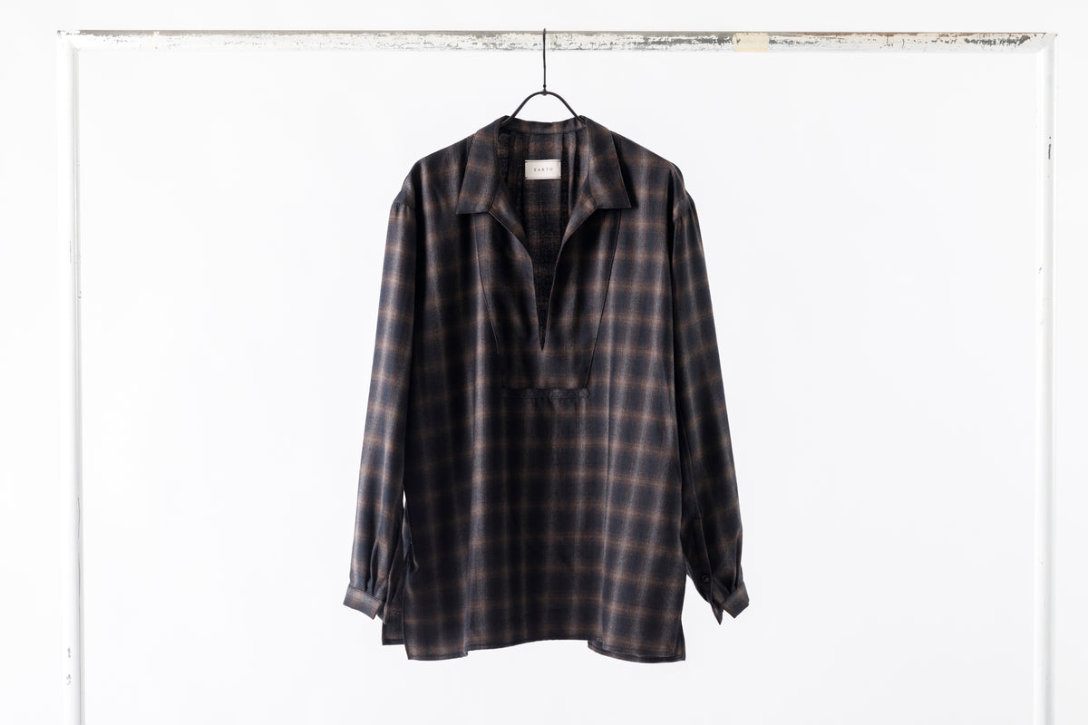 SARTO / WOOL OMBRE CHECK TUCKED SKIPPER SHIRT - BLACK × DARK BROWN